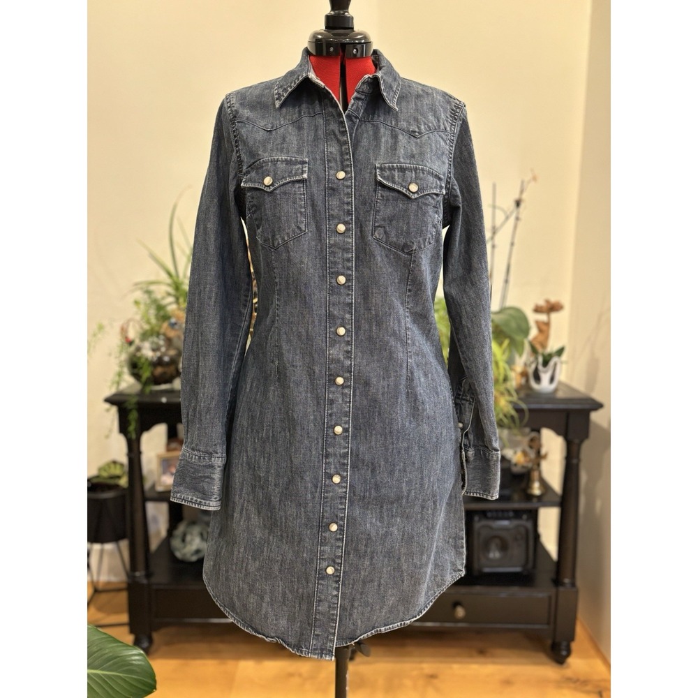 Lucky Brand Womens Jean Blue Denim Pearl Snap Shirt Dress Size Medium Women's